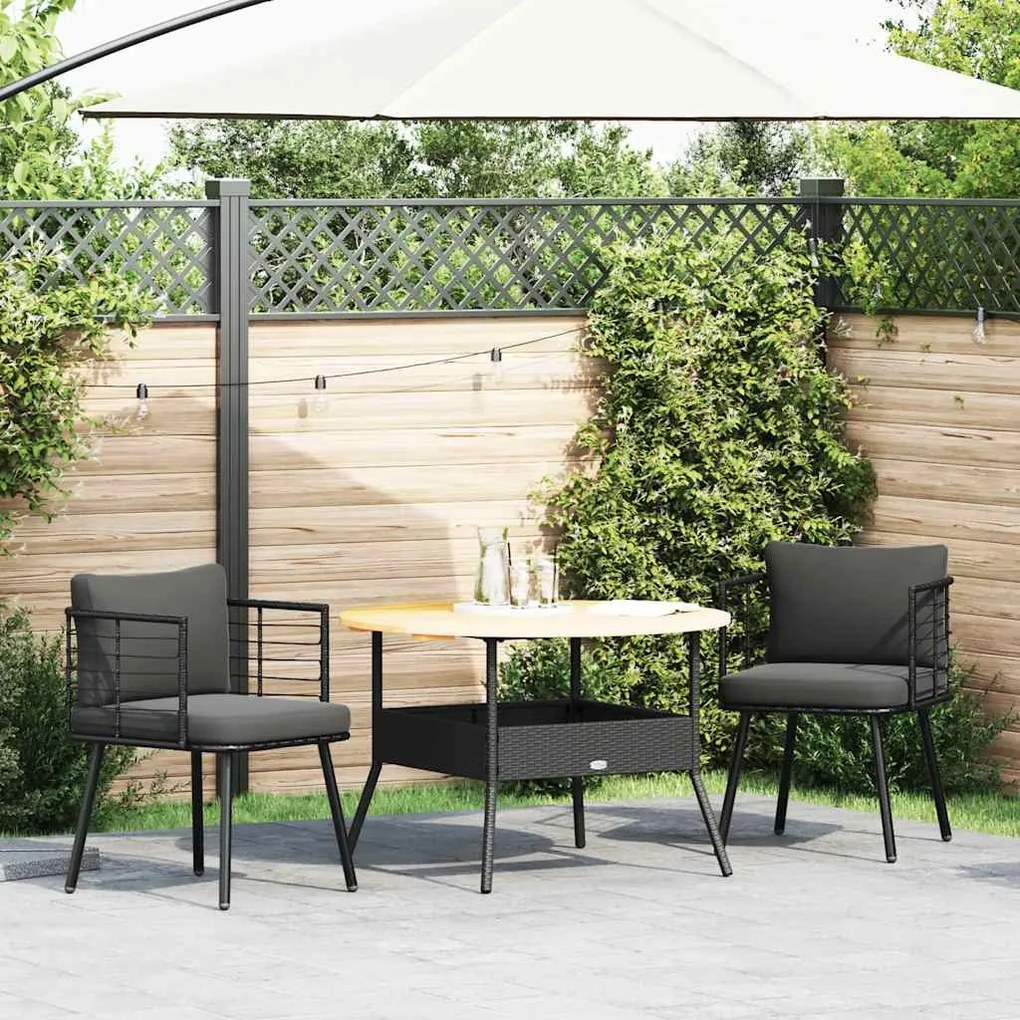 Cadeiras de jardim com almofadões 2 pcs vime PE preto