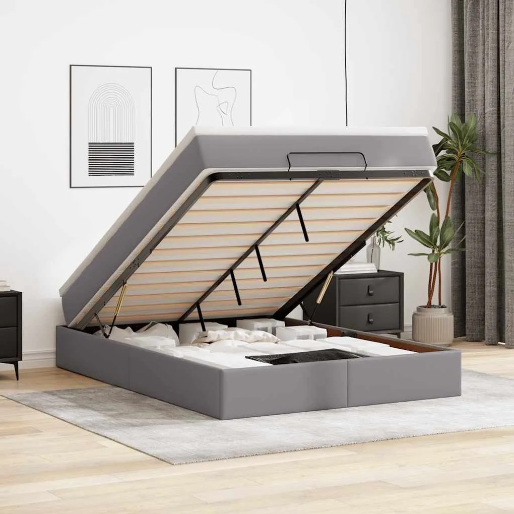 Estrutura de cama otomana com colchão 140x190 cm cinzenta