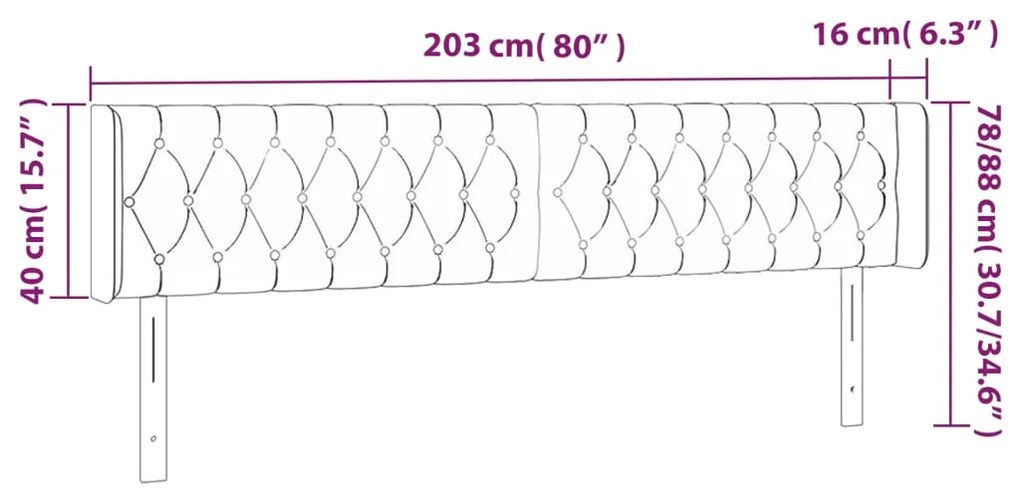 Cabeceira de cama c/ abas veludo 203x16x78/88 cm cinzento-claro