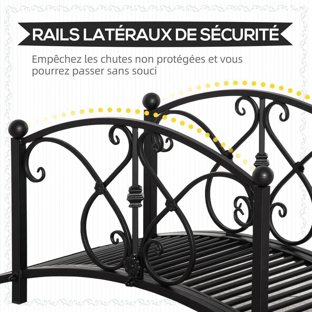 Ponte de jardim em metal, decoração de jardim com corrimões laterais, carga máxima de 150 kg, 102 x 48 x 49 cm, preta