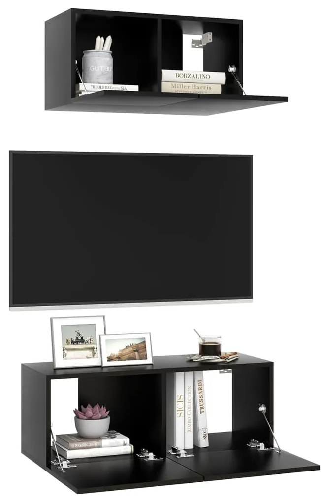 2 pcs conjunto de móveis de TV derivados de madeira preto