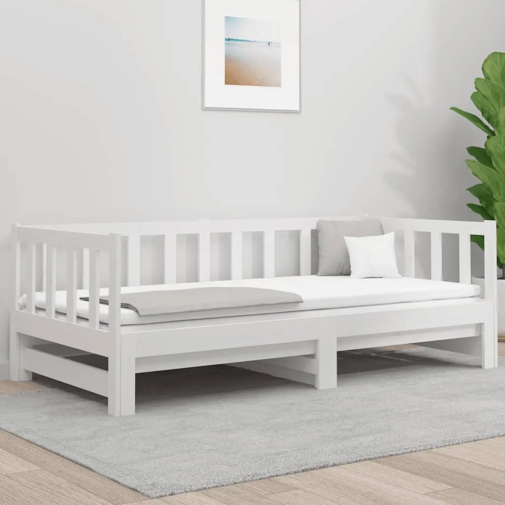 Estrutura sofá-cama de puxar 2x(90x190) cm pinho maciço branco