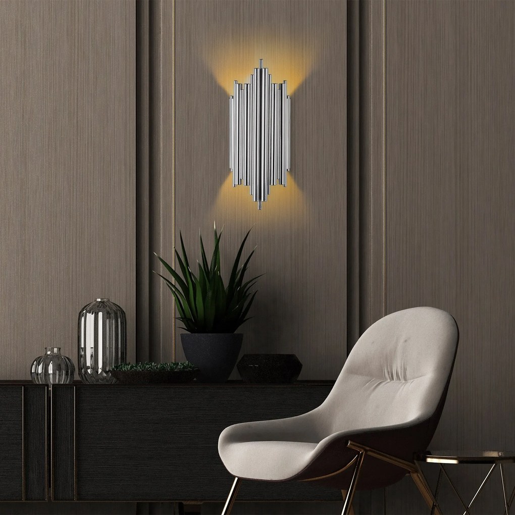 Candeeiro de Parede Reis – Cromado – 22x50x11 cm