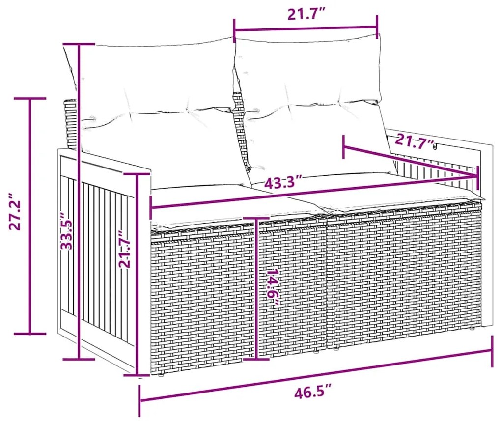 Conjunto de Sofá de Jardim vidaXL de 13 Peças com Almofadas Preto Ratt