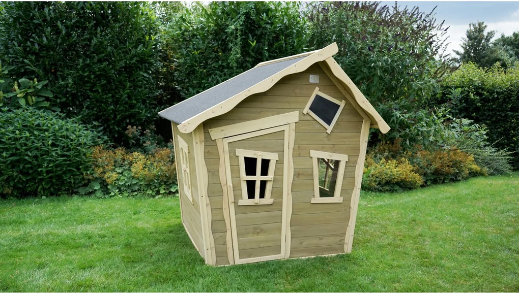 Casa de brincar exterior para crianças Crooky 100 em madeira - cinza-bege