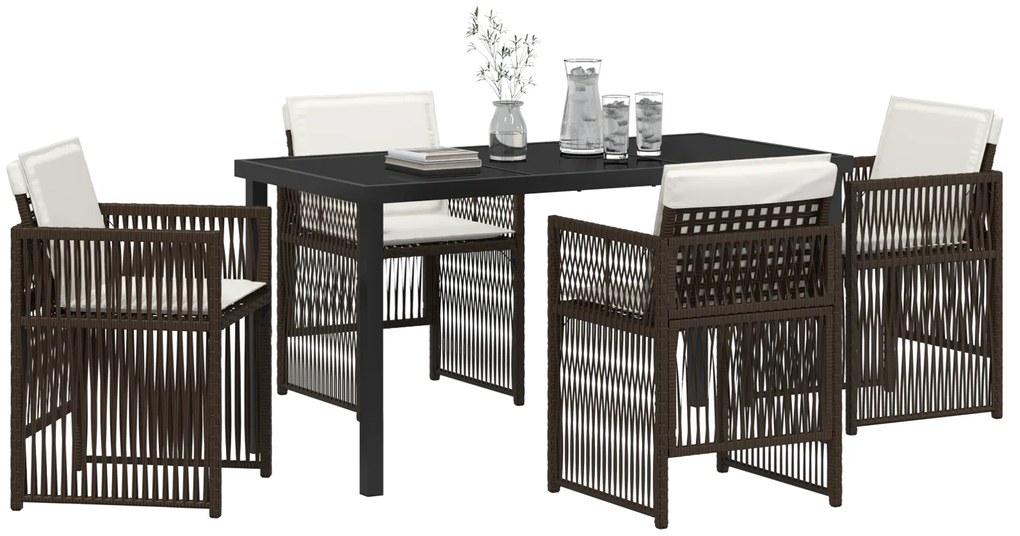 Conjunto de Jantar de Jardim vidaXL de 5 Peças com Almofadas Castanho
