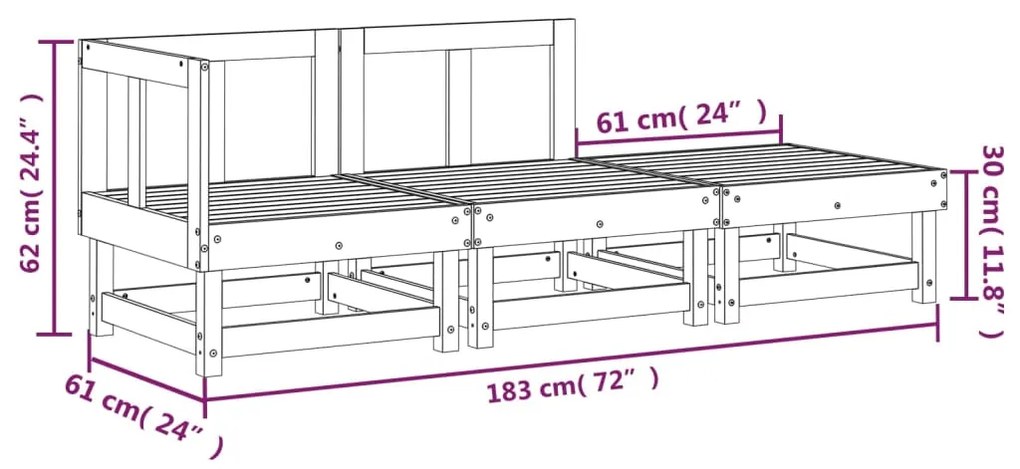 3 pcs conjunto lounge de jardim madeira de pinho maciça cinza