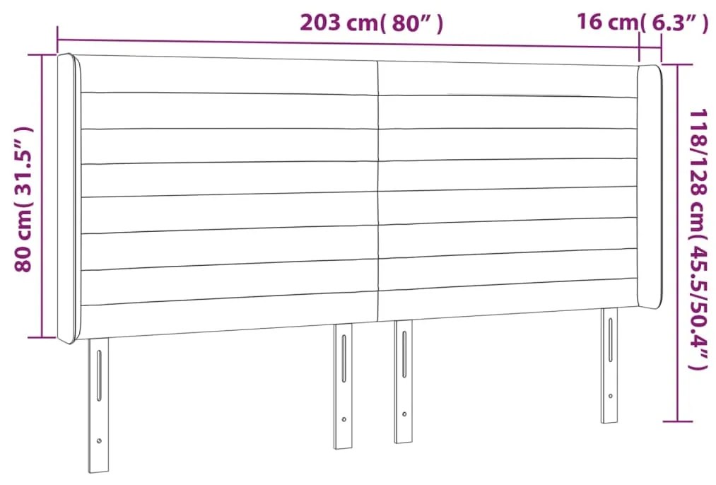 Cabeceira cama c/ LED tecido 203x16x118/128cm cinza-acastanhado