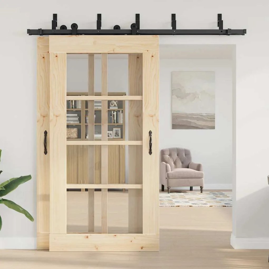 Kit de ferragens para porta deslizante 213,5 cm aço preto