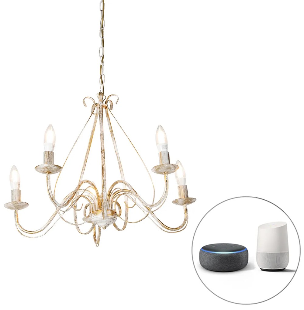 LED Candeeiro de teto inteligente branco 5 luzes incl. Wifi B35 - Giuseppe Clássico / Antigo,Country / Rústico,Rústico