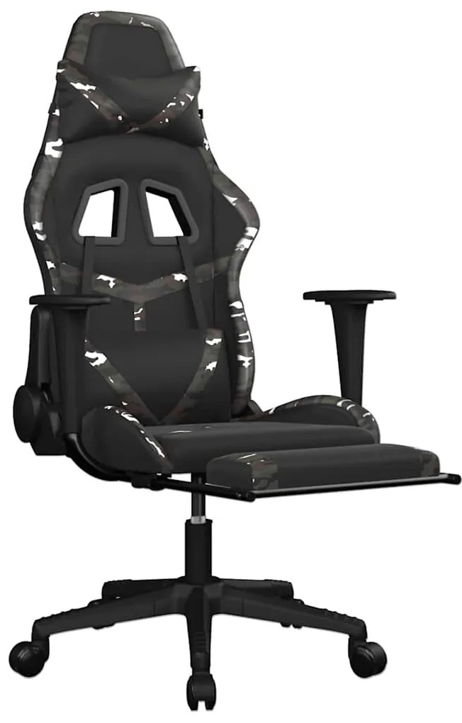 Cadeira gaming massagens apoio pés couro artif preto/camuflagem