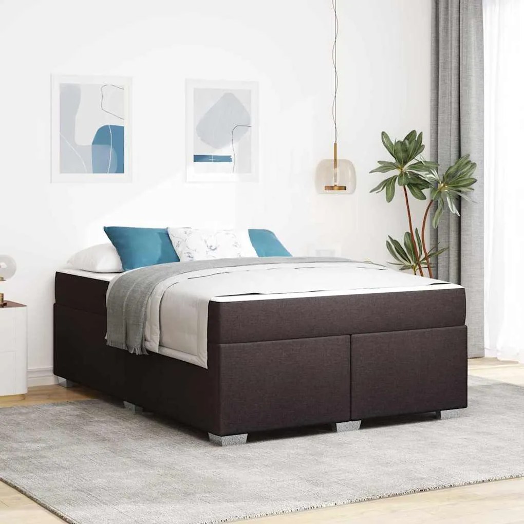 vidaXL Estrutura da Cama com colchão Marrom Escuro 140 x 200 cm tecido