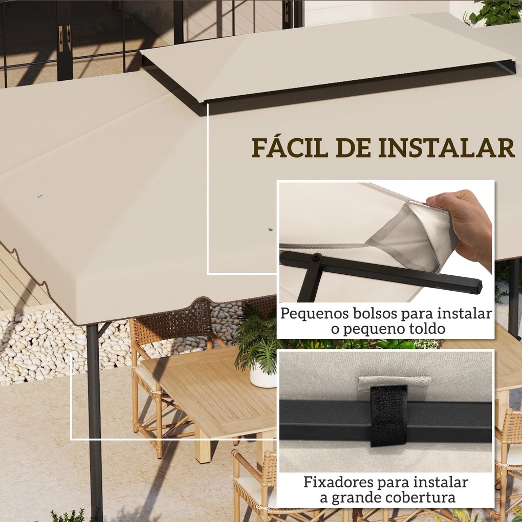 Toldo de Substituição para Pérgola 400x300 (NÃO INCLUIDA)cm com Duplo Teto e 8 Orifícios de Drenagem Bege