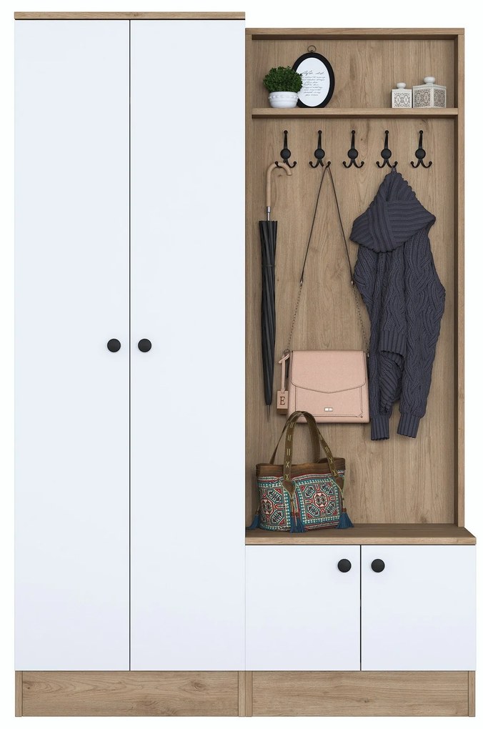 Cabide de Entrada P6 – Branco e Nogueira – 119,6 x 182,8 x 35,5 cm