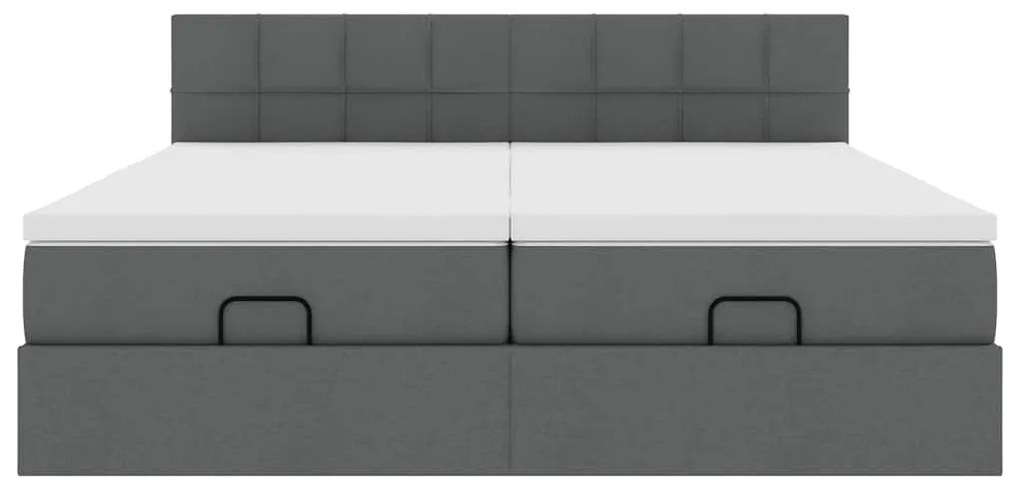 Estrutura de cama otomana com colchões tecido cinzento escuro
