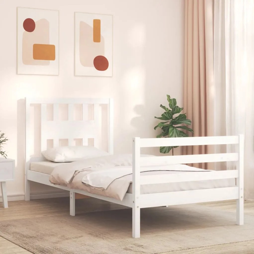 vidaXL Estrutura de cama com cabeceira 90x200 cm madeira maciça