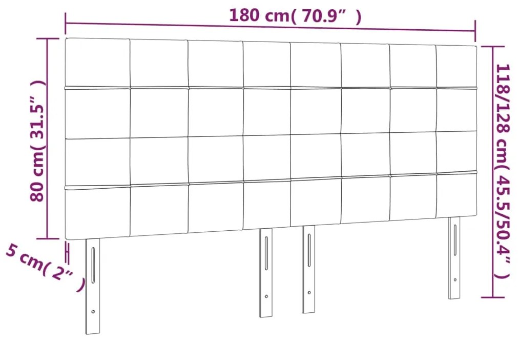 Cabeceira de cama c/ luzes LED tecido 180x5x118/128 cm preto