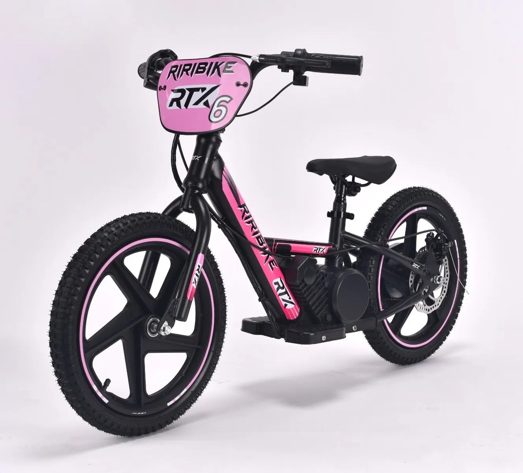 Bicicleta eléctrica para crianças RIRIBIKE RTX6 24V (16") bateria de lítio, motor de 250 watts, travão de disco, assento ajustável em PU macio Rosa