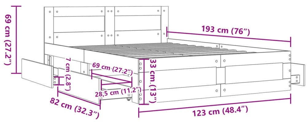 Estrutura cama c/ cabeceira 120x190 cm derivados madeira branco