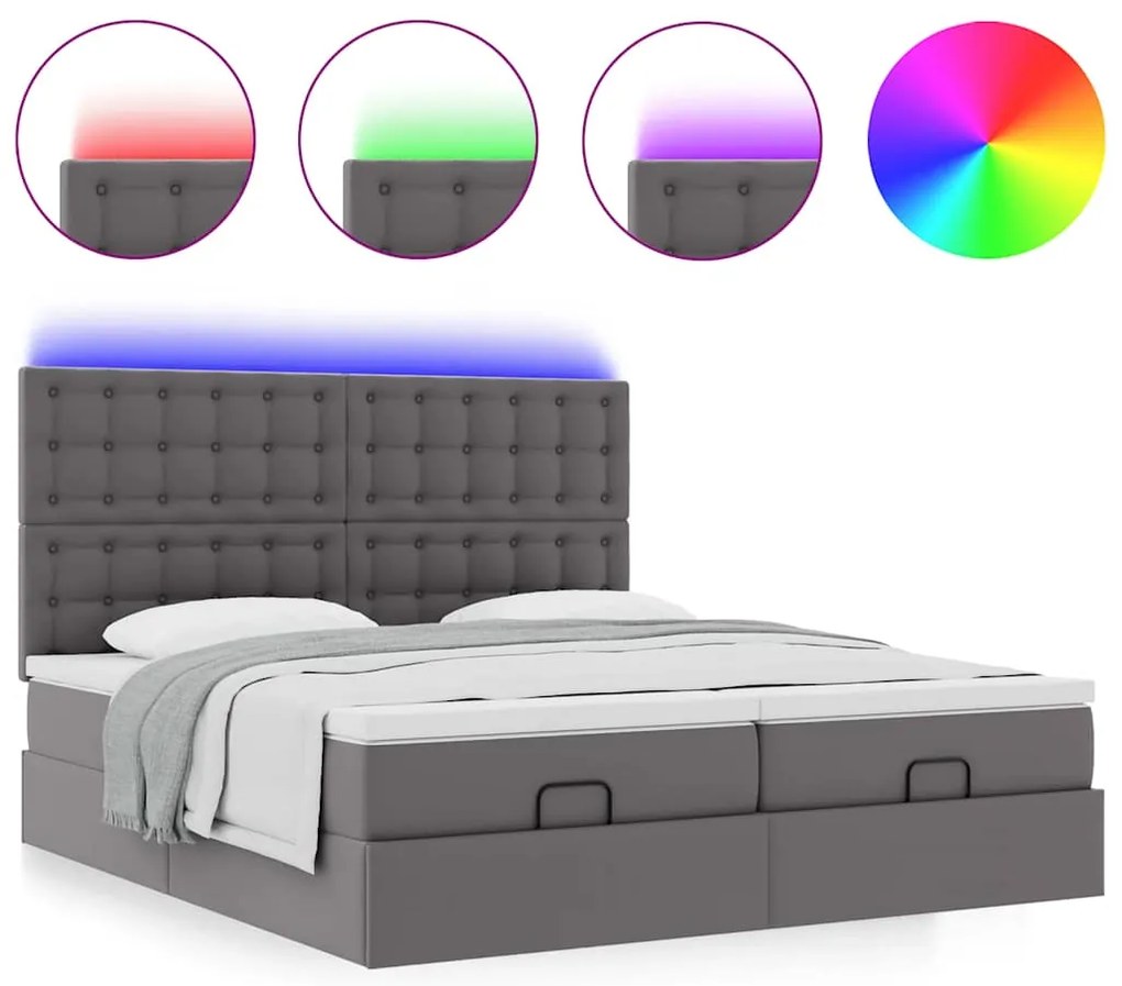 Cama otomana com colchões &amp; LEDs 180x200 cm couro artificial