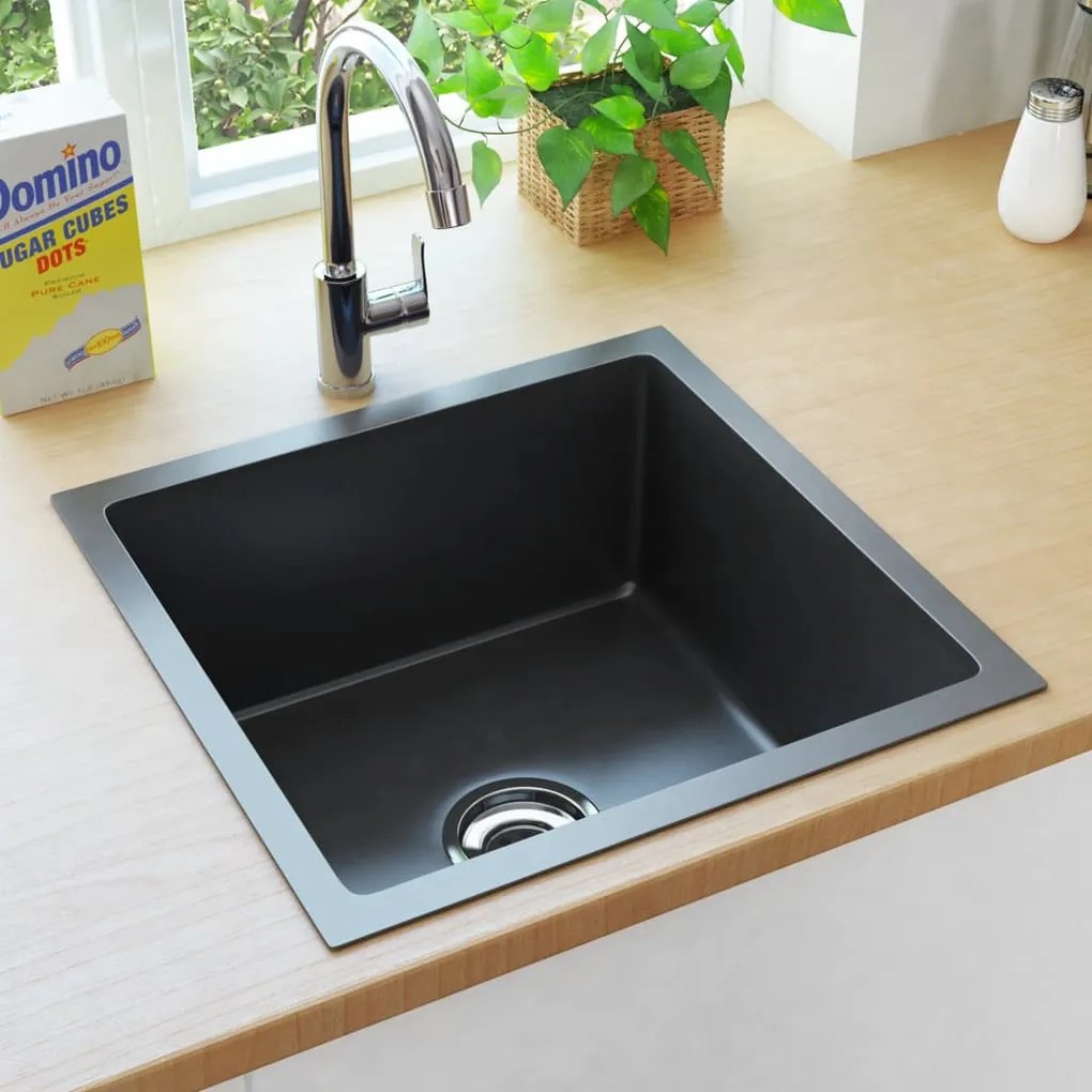 145083 vidaXL Lava-louça de cozinha artesanal aço inoxidável preto