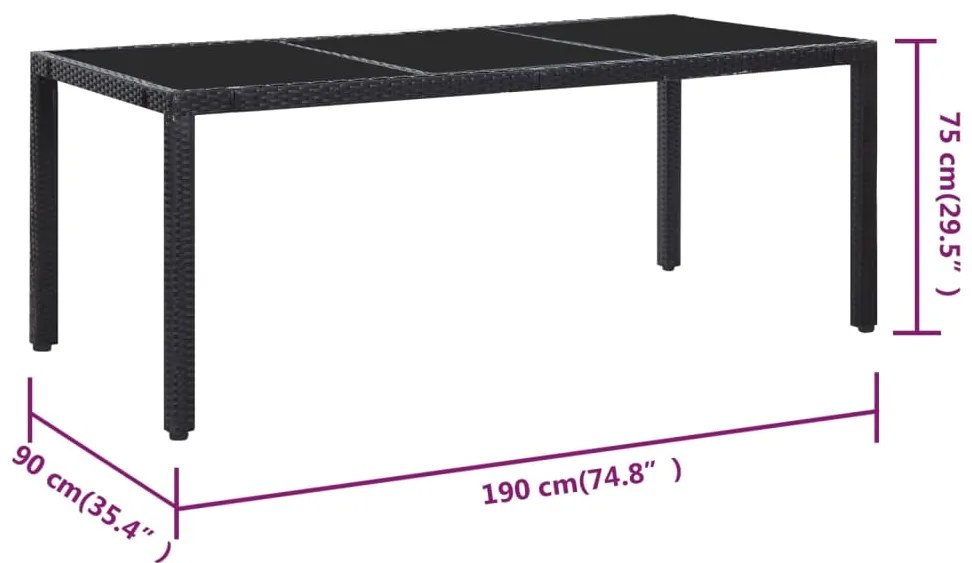 Conjunto de jantar para exterior 9 pcs vime PE preto