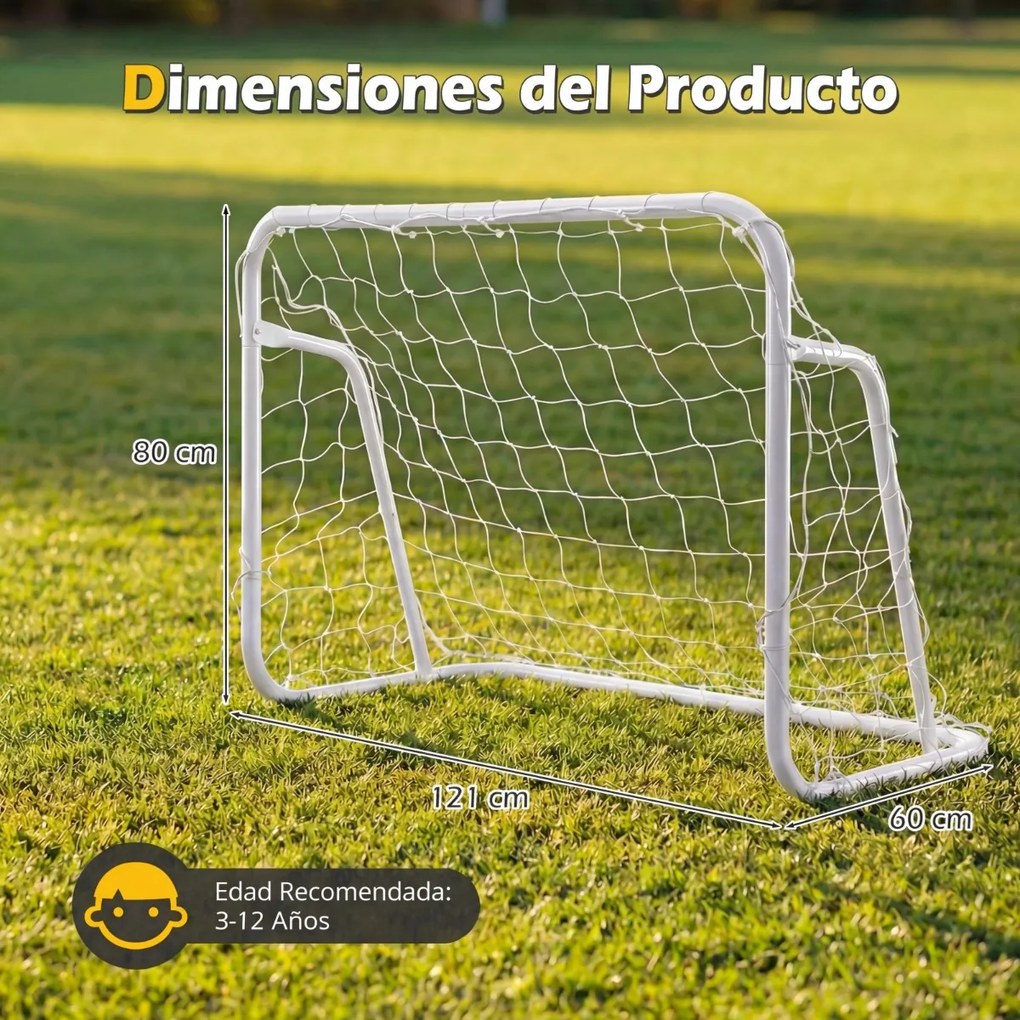 Baliza de futebol infantil com rede 121 x 60 x 80 cm com Estacas para jardim Equipamento de treino portátil Branca