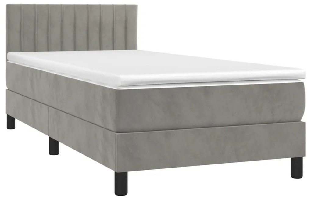 Cama box spring c/ colchão/LED 90x190 cm veludo cinzento-claro