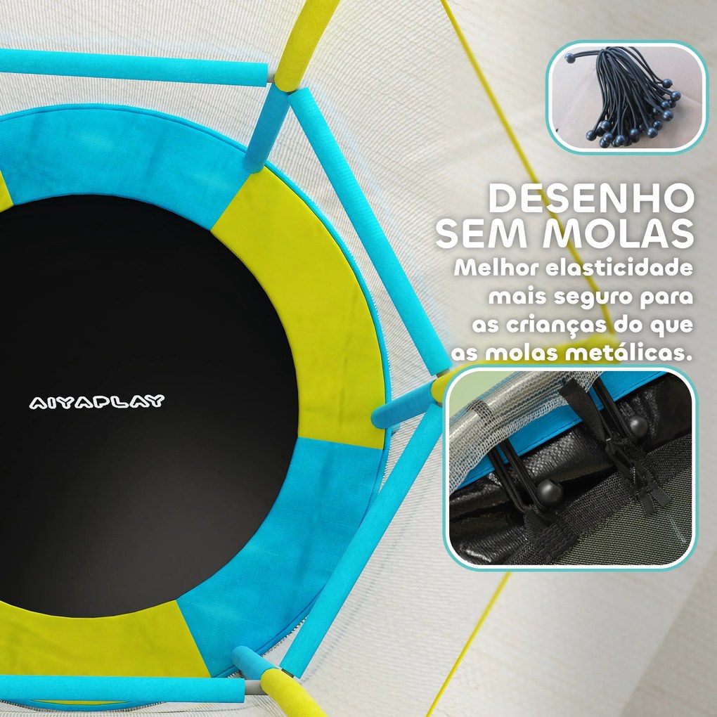 Trampolim para Crianças Ø140x190 cm com Rede de Segurança Barras Acolchoadas Carga 45 kg para Interior Multicolor