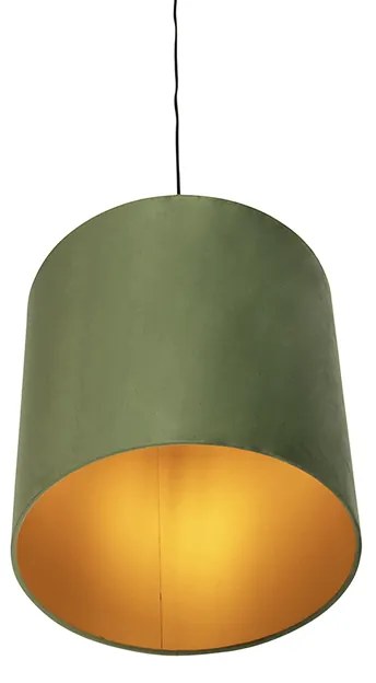 Candeeiro de suspensão com abajur de veludo verde com dourado - Combi Country / Rústico