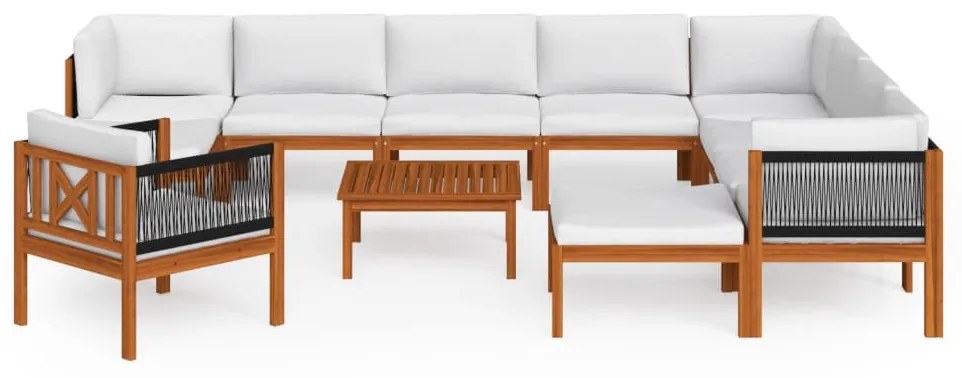 12 pcs conjunto lounge jardim c/ almofadões acácia maciça creme