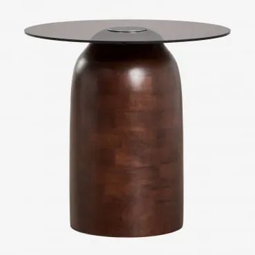 Mesa De Cabeceira Ø40 Cm Alliser Castanho Madeira Escura & Cristal Transparente - Sklum
