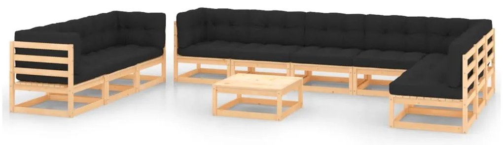11 pcs conj. lounge jardim c/ almofadões antracite pinho maciço