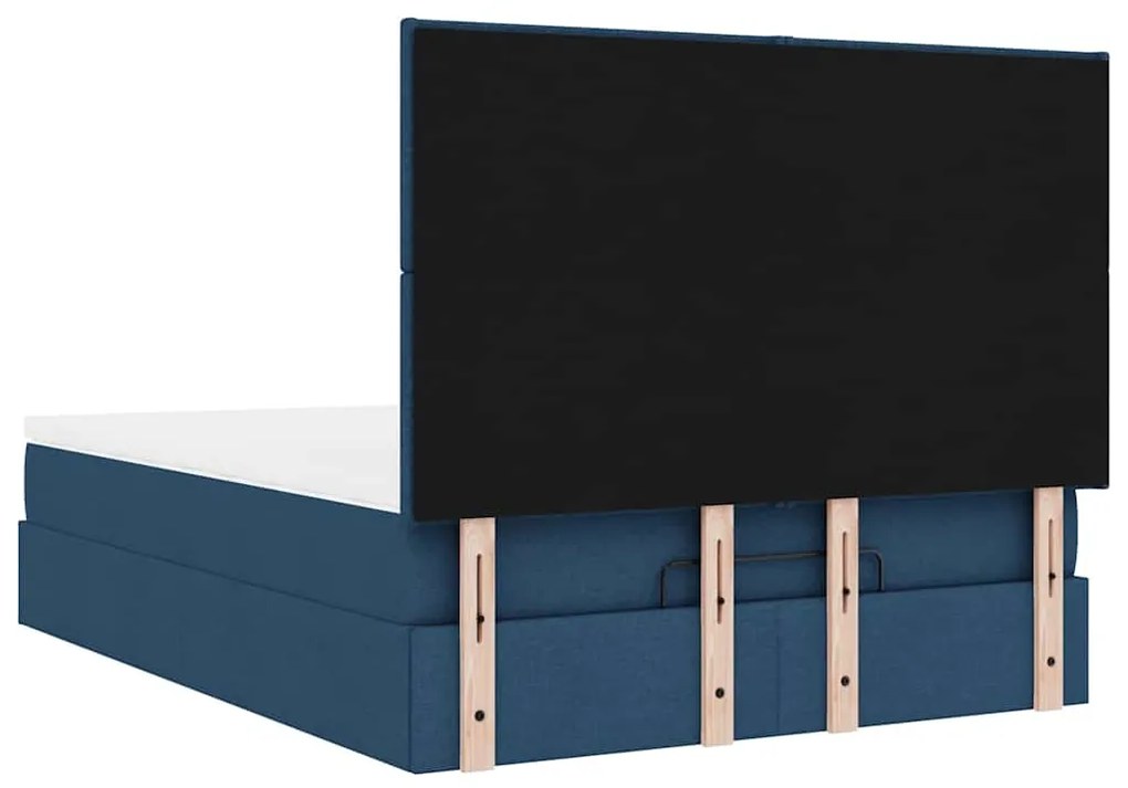 Estrutura de cama otomana com colchão tecido azul 140x200cm