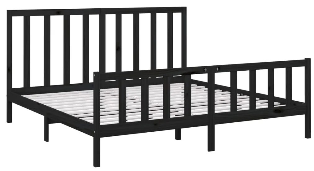 Estrutura de cama 200x200 cm madeira de pinho maciça preto