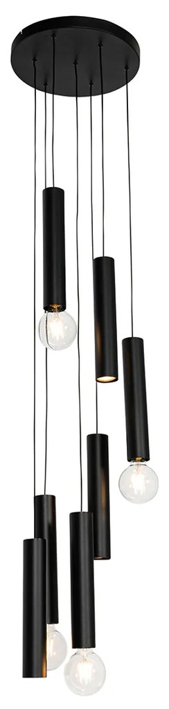 Candeeiro de suspensão design preto redondo 7 luzes - Tuba