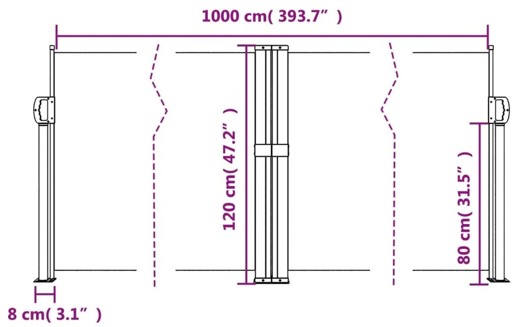 Toldo lateral retrátil 120x1000 cm cinzento-acastanhado