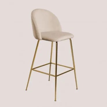 Banqueta Alta De Veludo Kana Design Castanho Trigo & ↑75 Cm & Dourado - Sklum