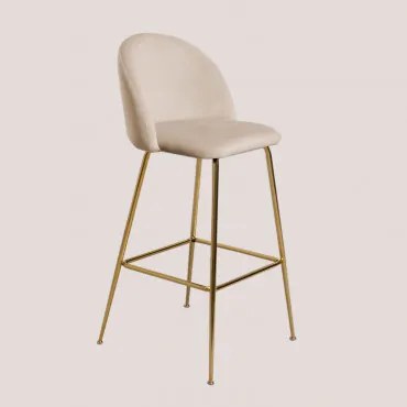 Banqueta Alta De Veludo Kana Design Dourado & Castanho Trigo & ↑75 Cm - Sklum