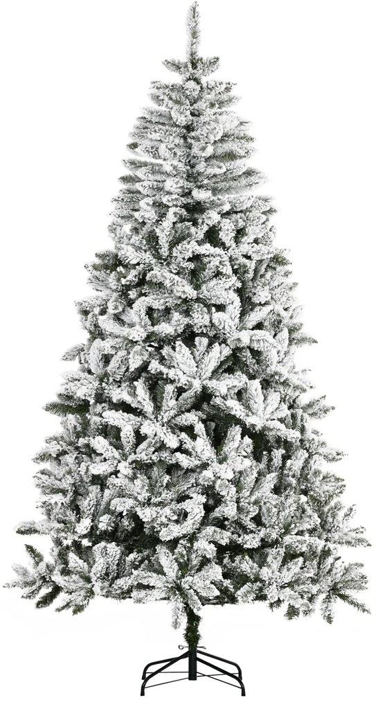 Árvore de Natal Artificial 225cm com Neve Ignífugo com 1300 Ramos Folhas de PVC Abertura Automática Base Dobrável e Suporte Metálico Decoração de Nata