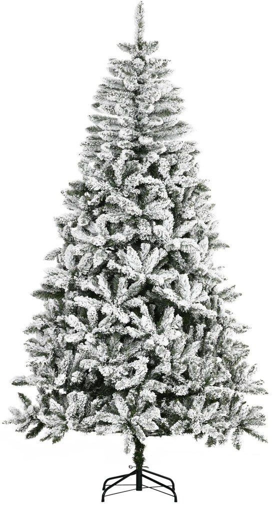 Árvore de Natal Artificial 255cm com Neve Ignífugo com 1300 Ramos Folhas de PVC Abertura Automática Base Dobrável e Suporte Metálico Decoração de Nata