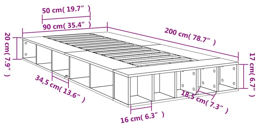 Estrutura de cama 90x200 cm derivados de madeira preto