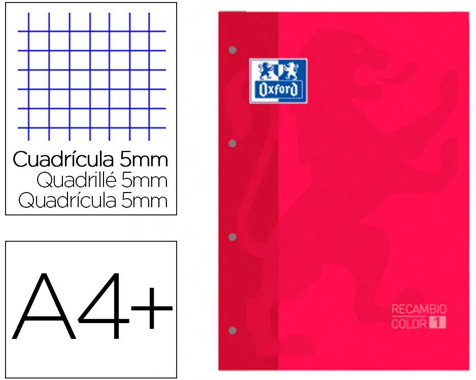 Recarga Cor 1 Oxford Din A4+ 80 Folhas 90 gr Quadricula 5 mm 4 Furos Cor Vermelho