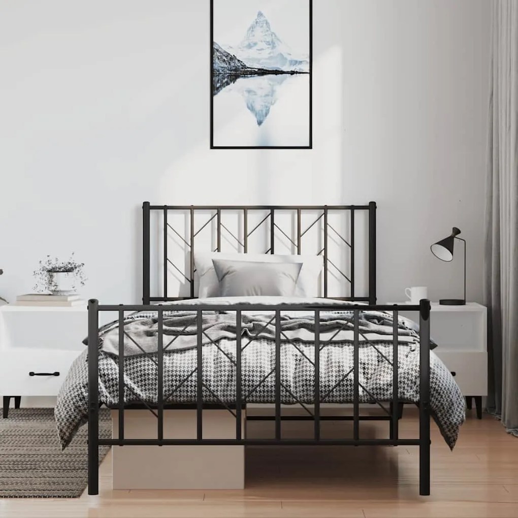 Estrutura de cama com cabeceira e pés 100x200 cm metal preto