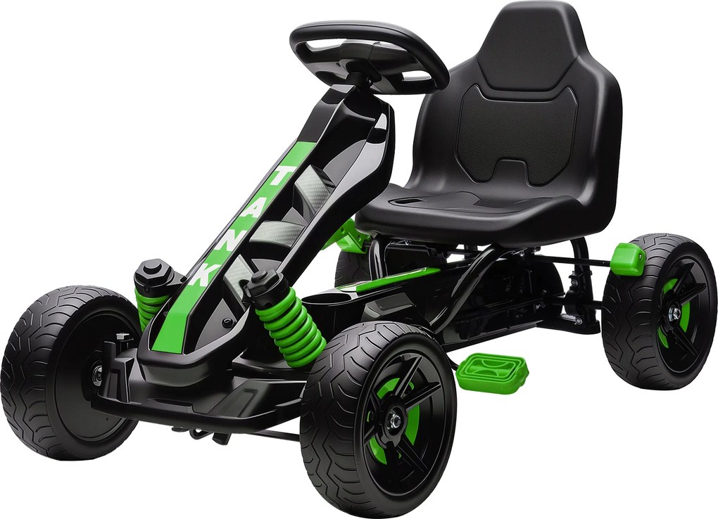 Kart a pedais para crianças, karting infantil para idades entre os 3 e os 6 anos com roda livre, travão e rodas antiderrapantes em EVA, verde