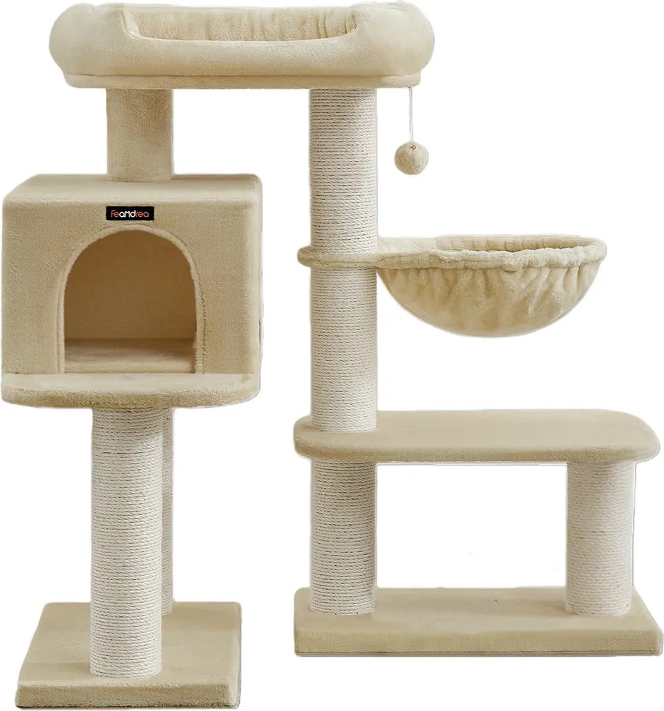 Arranhador para gatos, altamente resistente 70 x 60 x 112 cm com 6 colunas extra grossas para arranhar bege