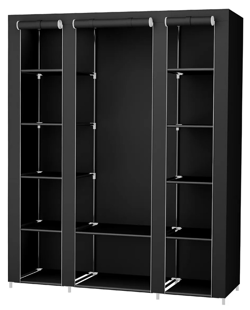 Guarda-roupa portátil SONGMICS, armário dobrável, organizador de armazenamento de roupas com trilho suspenso, prateleiras, capa de tecido, para quarto, vestiário, 150 x 45 x 175 cm, preto LSF03H