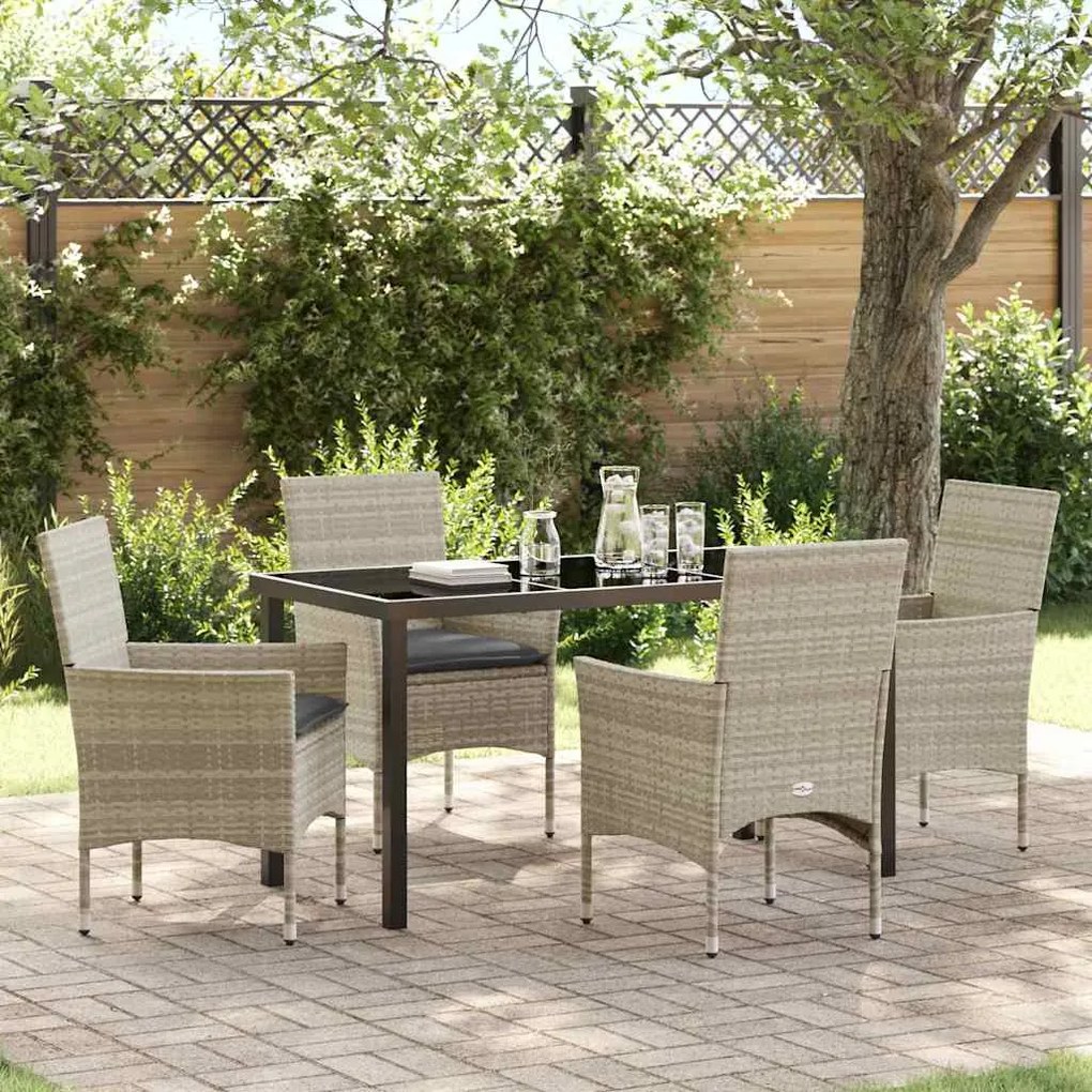 vidaXL Conjunto de Jantar para Jardim 5 Peças com Almofadas Cinzas de Rattan Sintético