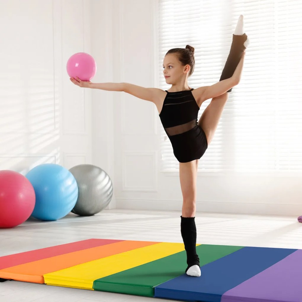 Tapete de ginástica triplo dobrável para crianças com pegas de transporte para treino de ioga aeróbico 180 x 120 x 4 cm Multicolor