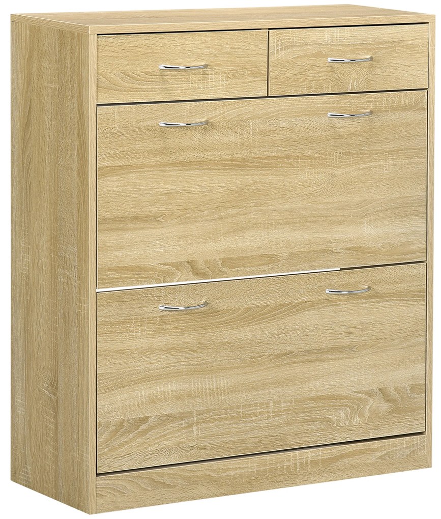 HOMCOM Sapateira Móvel para Sapatos Estreito com 2 Compartimentos e 2 Gavetas para 12 Pares de Sapatos para Sala de Estar Entrada Corredor 80x30x91,5 cm Carvalho